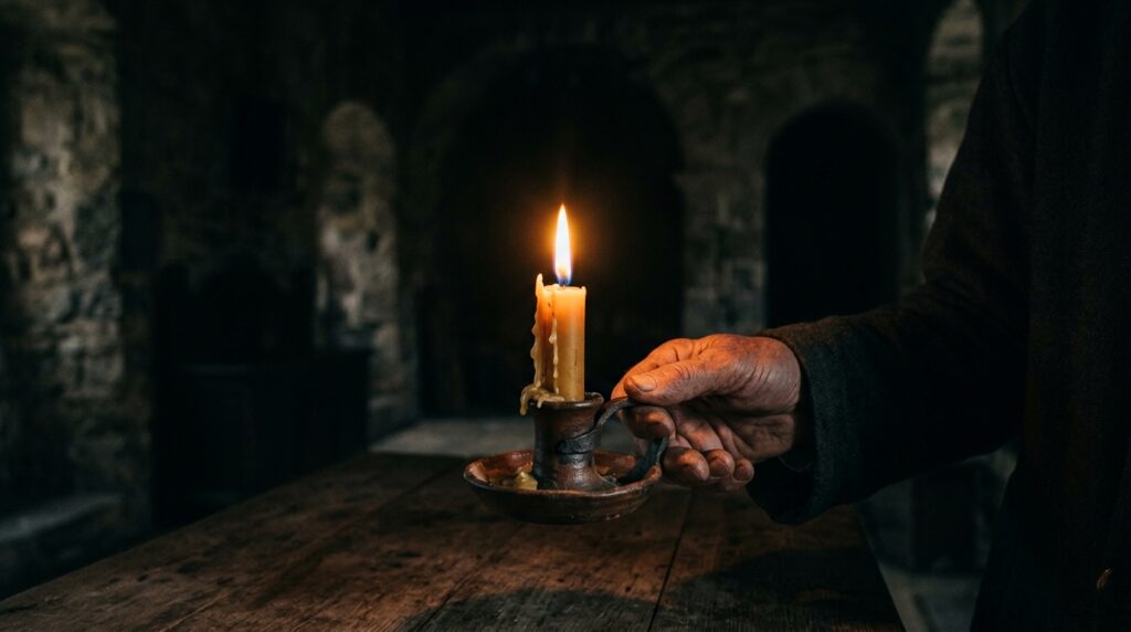 Vós Sois a Luz do Mundo Vela acesa simbolizando o sacrifício necessário para irradiar luz espiritual.
